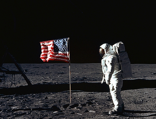 photograph of flag on the Moon